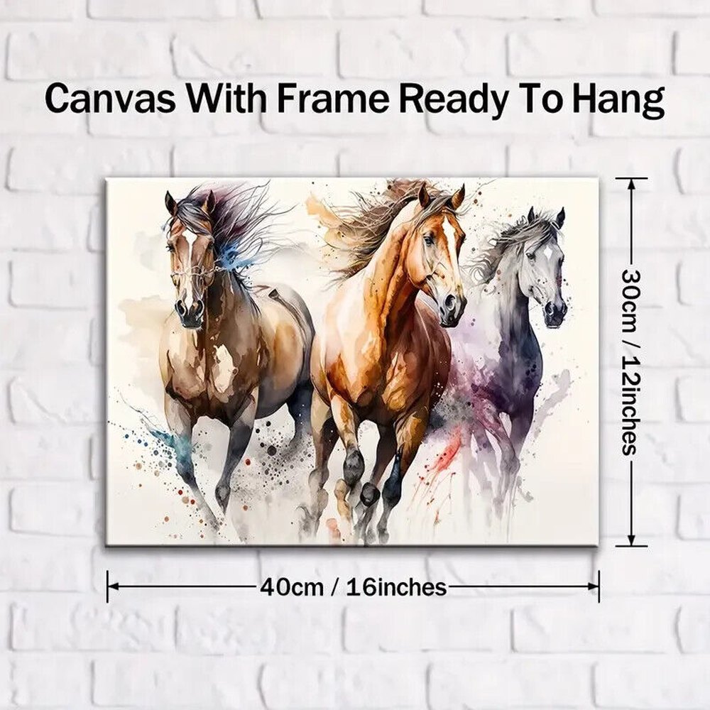 Majestic Horses Running Nordic Style Canvas Print Framed 12" x 16" Wall Art Home & Garden:Home Décor:Posters & Prints Style Your Walls
